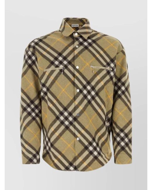 Burberry Metallic Wool Blend Printed Check Shirt for men