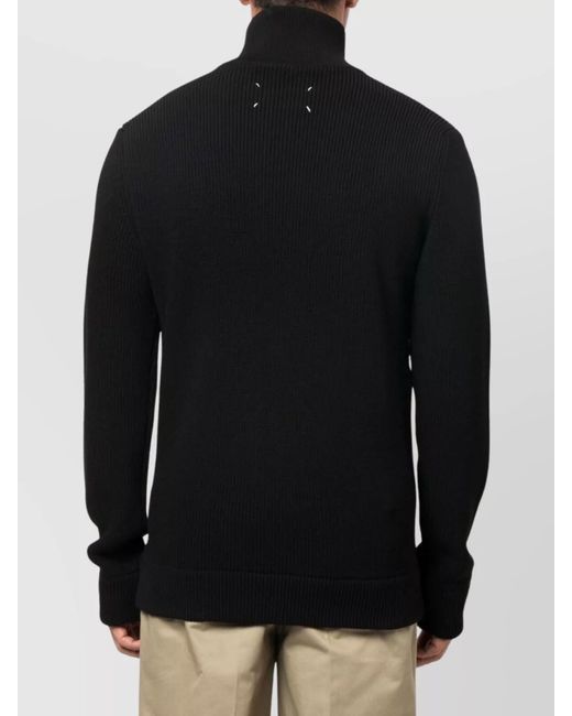 Maison Margiela Black Ribbed High Neck Zip-Up Cardigan for men