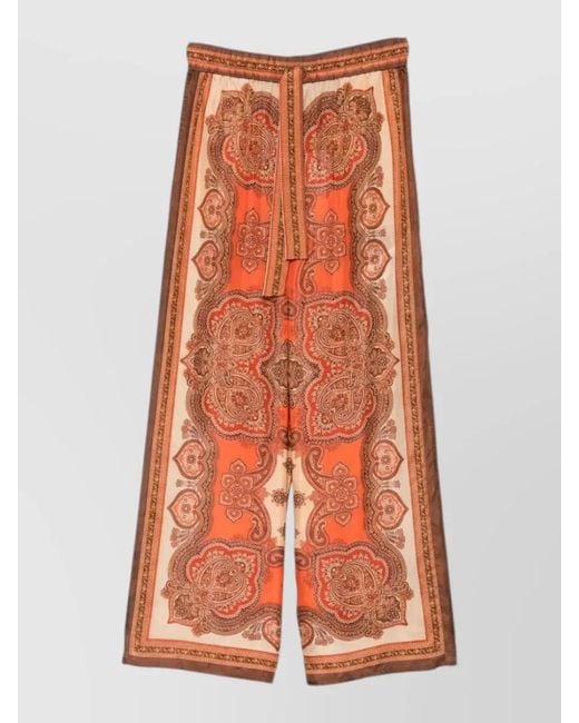 Zimmermann Orange Mahon Paisley Silk Wide Leg Trousers