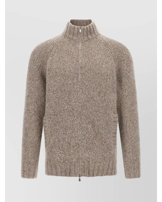 Brunello Cucinelli Gray Alpaca Wool Cardigan With Ribbed Cuffs for men