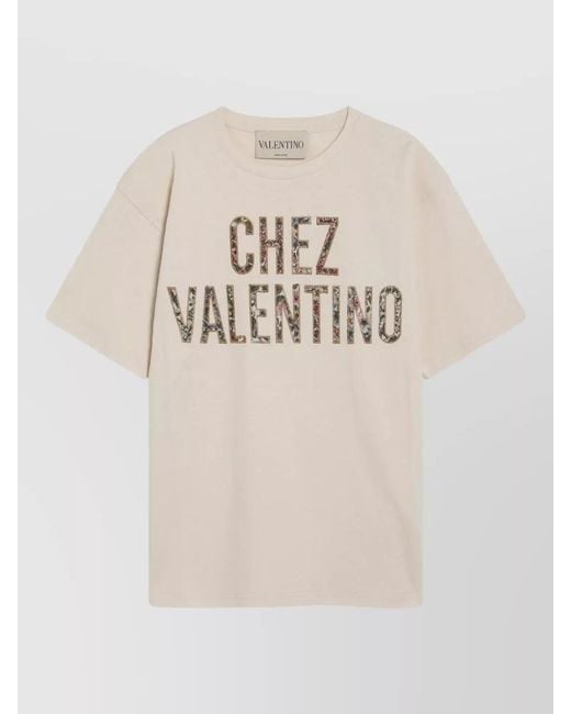 Valentino Garavani Natural Cotton Floral-Print Short-Sleeve T-Shirt