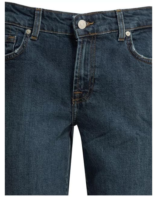 7 For All Mankind Blue Mid Rise Straight Leg Denim Jeans