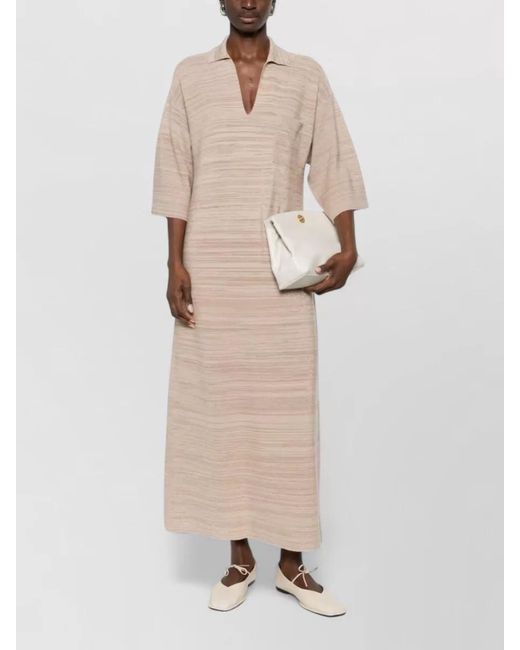 Fabiana Filippi Natural Striped V-Neck Short-Sleeve Maxi Dress