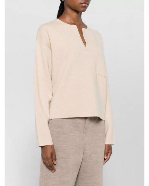 Max Mara Natural Knit Sweater Round Neck Front Pocket