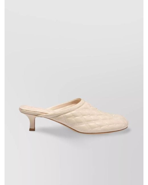Burberry Natural Quilted Kitten Heel Mules With Embroidered Detail