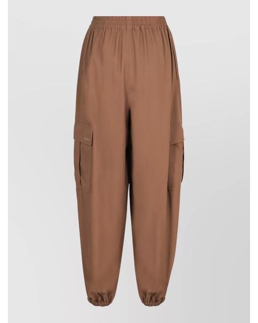 Max Mara Brown Cotton Trousers Cargo Pockets Tapered Leg