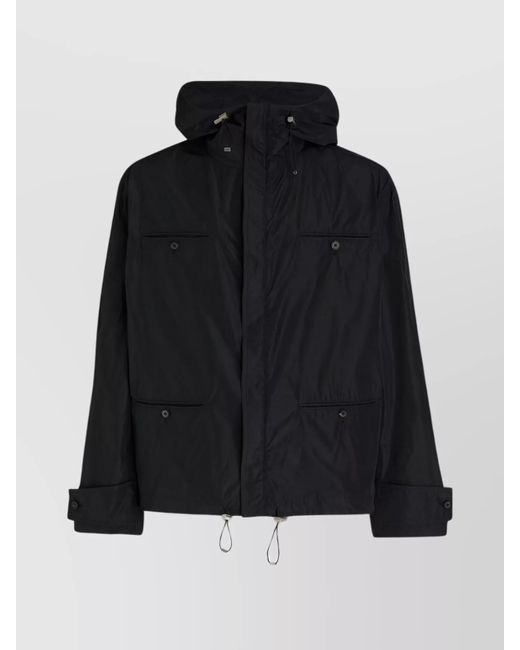 Ferragamo Black Hooded Jackets With Drawstring Hem And Front Pockets for men