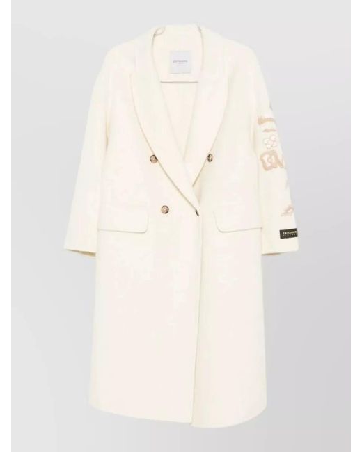 ERMANNO FIRENZE Natural Floral Embroidered Double-Breasted Fitted Jacket