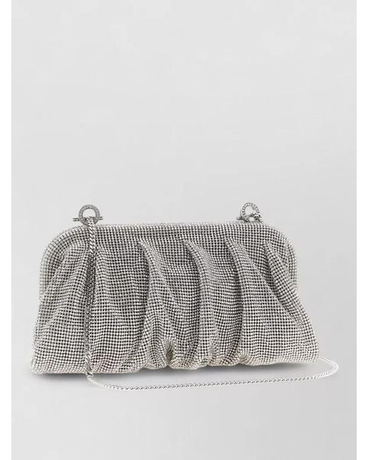 Benedetta Bruzziches Gray Crystal-Embellished Draped Clutch Bag