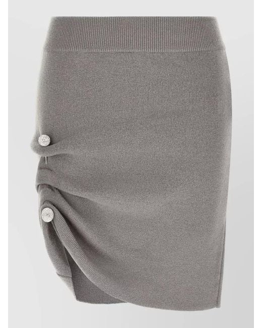GIUSEPPE DI MORABITO Gray Jewel Pin Skirt Fitted Ruched Buttons
