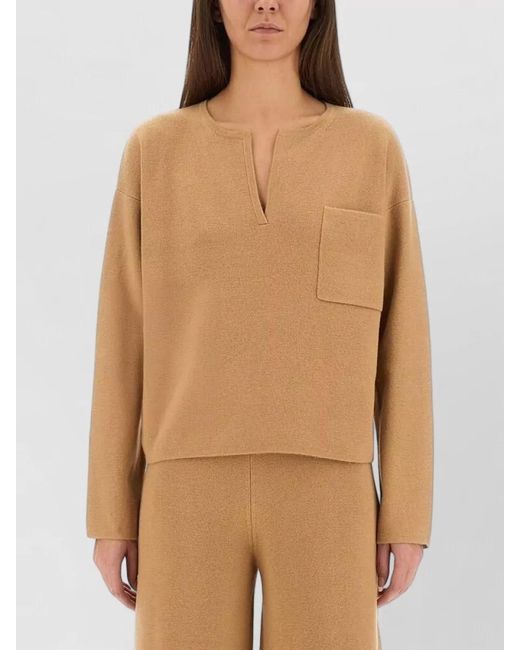 Max Mara Natural Knitwear Zibello V Neck Chest Pocket