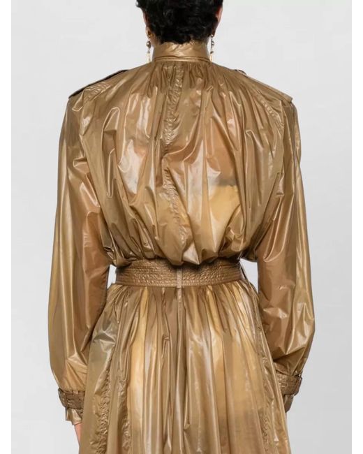 Saint Laurent Natural Nylon Double-Breasted Belted Midi Trench Coat