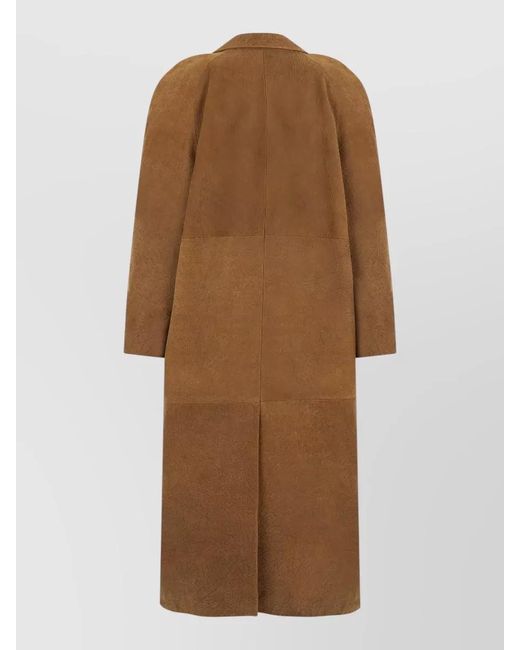 The Mannei Brown Calf Length Leather Coat Loose Silhouette