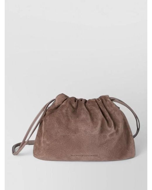 Brunello Cucinelli Brown Monili Suede Shoulder Bag