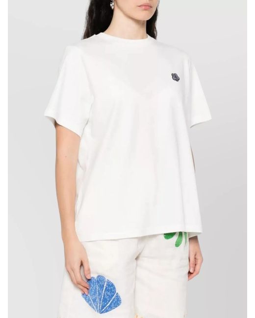 KENZO White Cotton Relaxed-Fit Flower-Appliqué T-Shirt