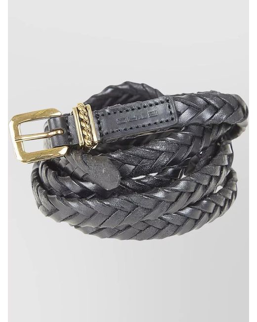 Etro Gray Leather Braided Belt