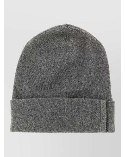 Brunello Cucinelli Gray Monile Cashmere Ribbed Turn Up Beanie