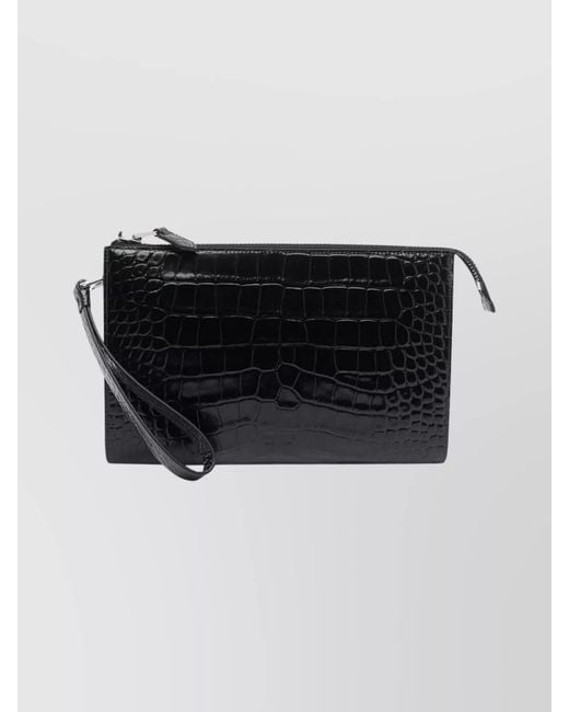 Tom Ford Black Rectangular Crocodile Texture Clutch Bag for men
