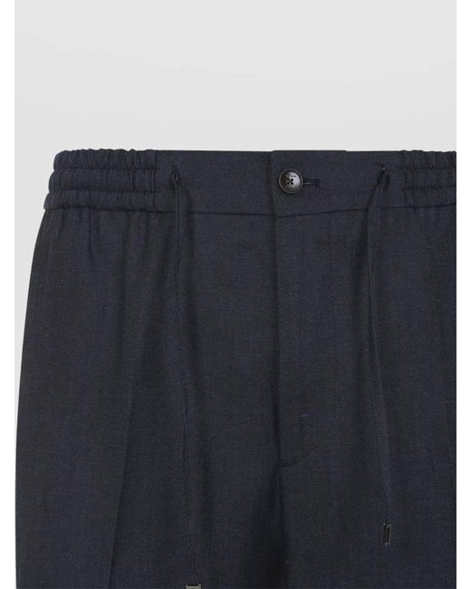 Etro Blue Wool And Linen Regular-Fit Straight-Leg Trousers for men