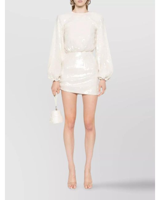 ROTATE BIRGER CHRISTENSEN Natural Sequin Embellished Puff Sleeve Mini Dress