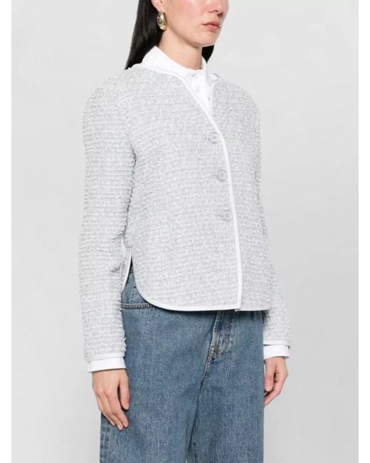 Emporio Armani White Textured Wool-Blend Suit Jacket