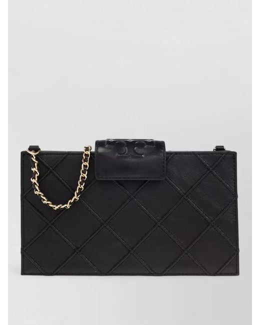 Tory Burch Black Chain Leather Quilted Crossbody Wallet Bag