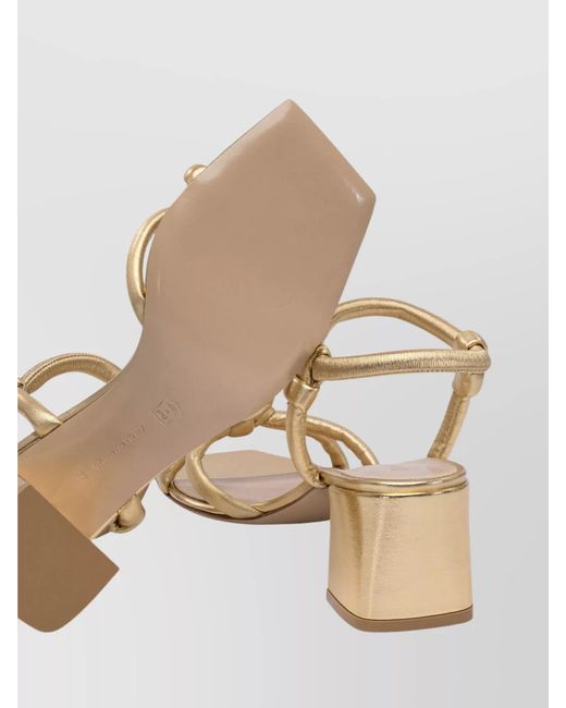 Gianvito Rossi Natural Metallic Block Heel Sandals With Knotted Detail