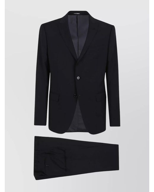 Emporio Armani Blue Tailored Suit With Flap Pockets And Notched Lapels for men