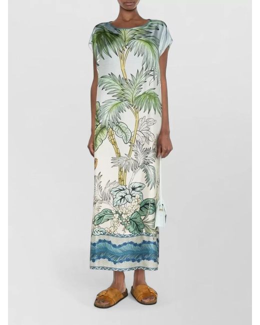 F.R.S For Restless Sleepers Green Silk Kaftan Dress Tropical Japanese Branch
