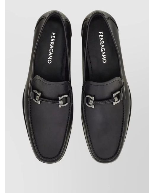 Ferragamo Black Gancini Detail Tubular Leather Loafers Rubber Sole for men