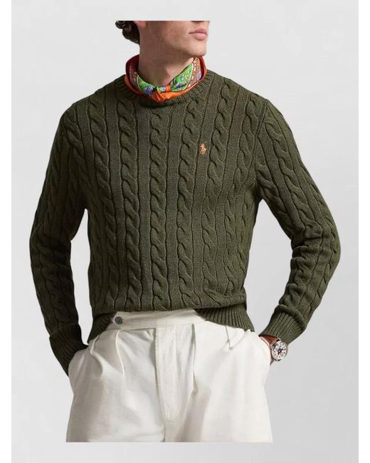 Ralph Lauren Green Cable Knit Crew Neck Cotton Sweater for men