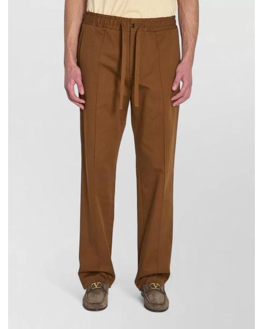 Valentino Garavani Brown Cotton Mid-Rise Straight-Leg Trousers for men
