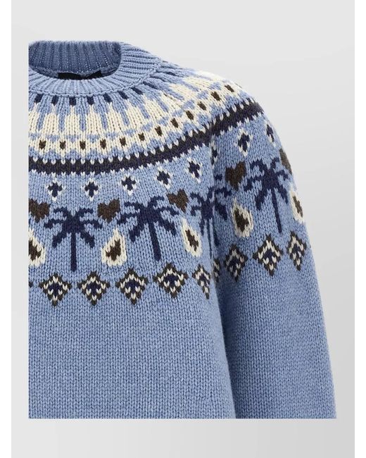 Alanui Blue Winter Knit Sweater Round Neck Style