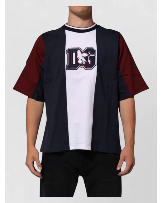Dolce & Gabbana Black Striped Logo-Print Crew-Neck T-Shirt for men
