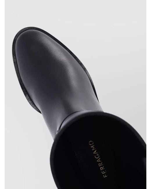 Ferragamo Black Knee High Block Heel Buckle Boots