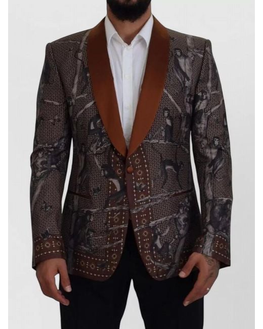 Dolce & Gabbana Black Monkey Print Silk Shawl Collar Jacket for men