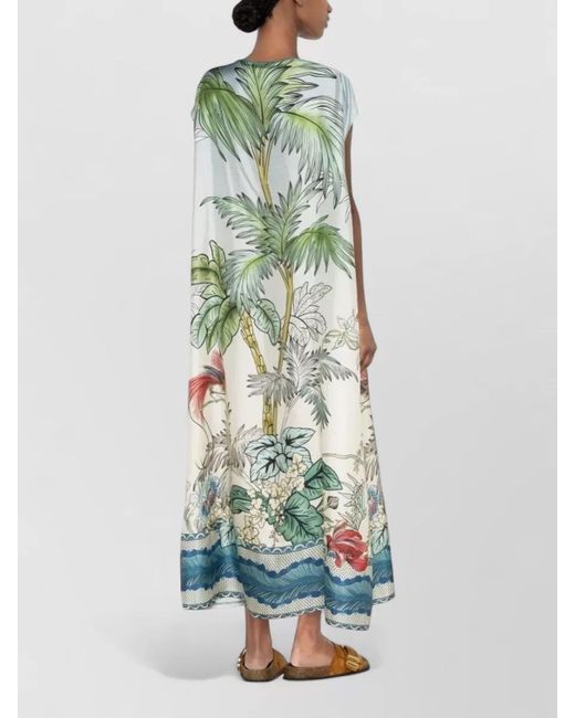F.R.S For Restless Sleepers Green Silk Kaftan Dress Tropical Japanese Branch
