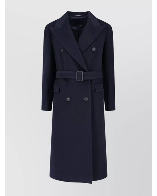 Tagliatore Blue Waist Belted Lapel Buttoned Jacket