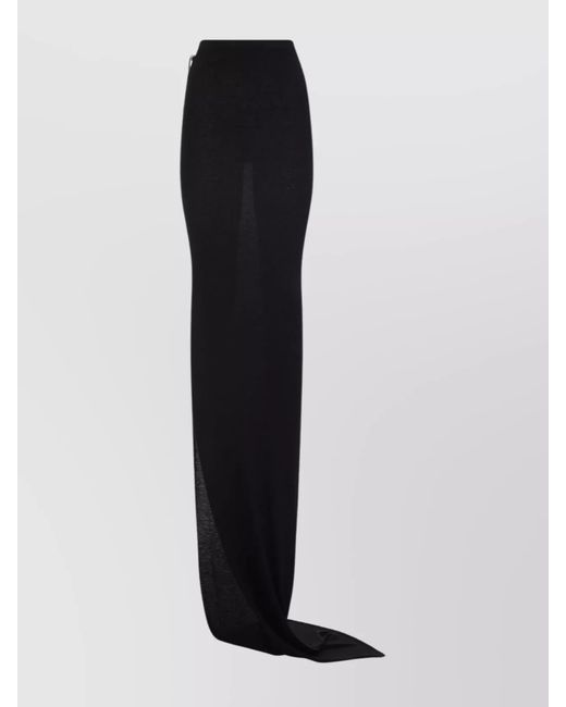 Rick Owens Black Wool Side-Slit Fitted Skirt