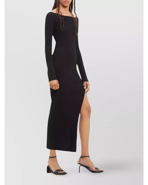 Courreges Black Ribbed Off-Shoulder Long-Sleeve Midi Dress