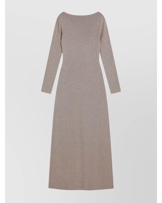 Max Mara Gray Viscose Lurex Maxi Dress