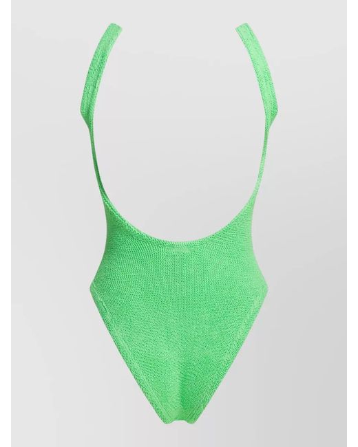 Hunza G Green Beachwear High Cut Leg Square Neckline