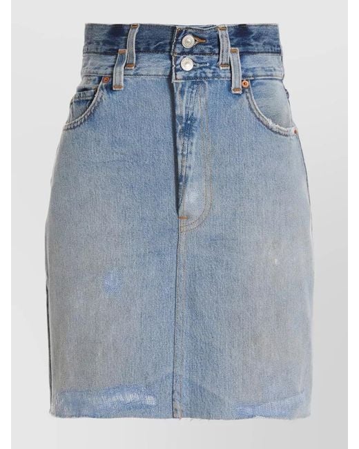 Re/done Blue High Waist Denim Skirt Pockets Belt Loops