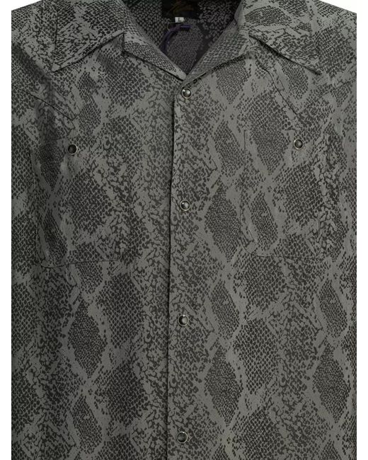 Needles Gray Western Snakeskin Shirt Long Sleeves Collar for men