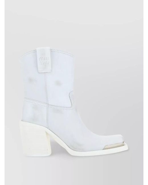 Miu Miu White Square Toe Leather Boots
