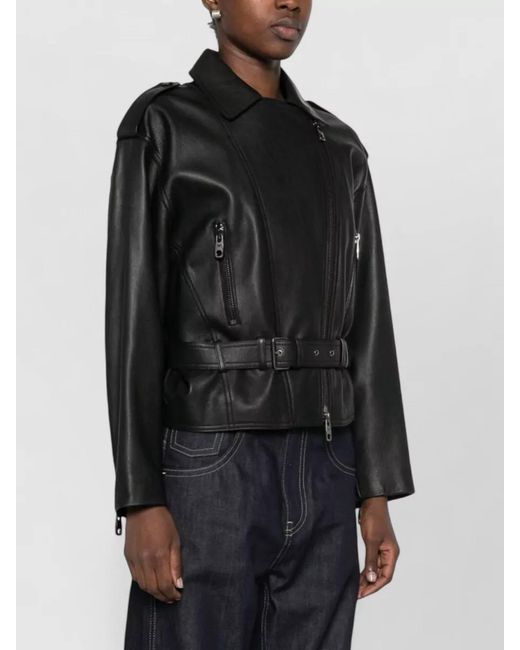 Emporio Armani Black Goat Skin Cropped Jacket Belted Waist