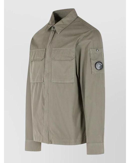 C P Company Green Cotton Single Breasted Coat for men
