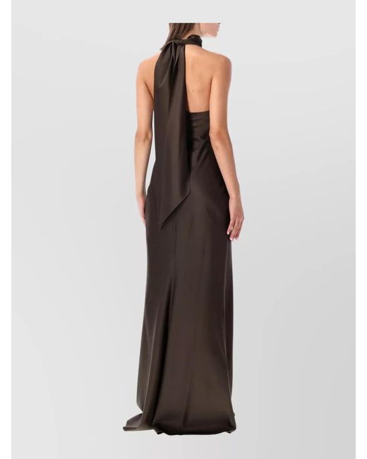Ralph Lauren Brown Satin Halter Column Evening Dress Open Back