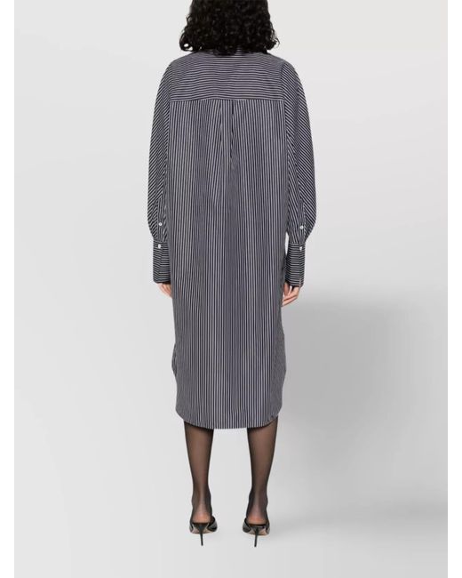 Totême Gray Striped Cotton Kimono-Sleeve Knee-Length Shirt Dress