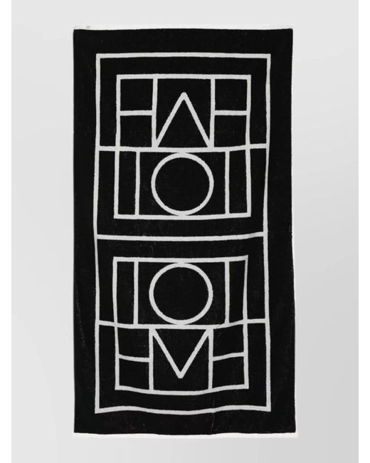 Totême  Black Monogram Beach Towel Rectangular Soft Texture